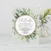 Mint Green Gold Waterverf Greenery Baby shower Kaart (Staand voorkant)