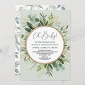 Mint Green Gold Waterverf Greenery Baby shower Kaart (Voorkant / Achterkant)