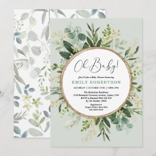 Mint Green Gold Waterverf Greenery Baby shower Kaart