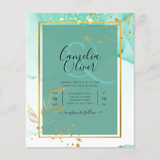 Mint Green Gold WEDDING Alcohol Ink Abstract (Voorkant)