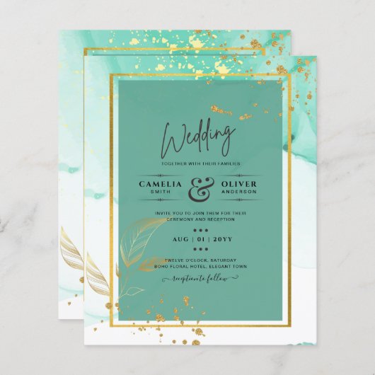 Mint Green Gold WEDDING Alcohol Ink Abstract (Voorkant / Achterkant)