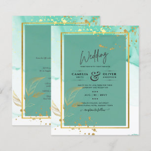 Mint Green Gold WEDDING Alcohol Ink Abstract
