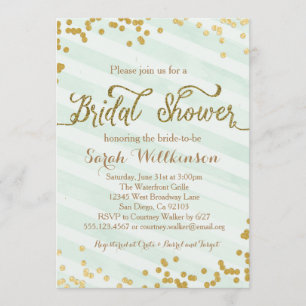 Mint Green & Gold Wedding Bridal Shower-uitnodigin Kaart