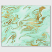 Mint Green Gold White Marble Shiny Glam Cadeaupapier (Vlak)