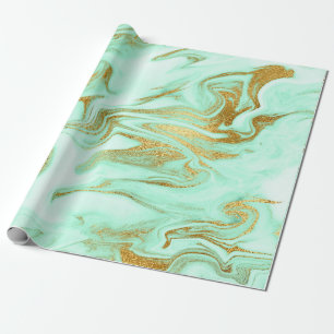 Mint Green Gold White Marble Shiny Glam Cadeaupapier