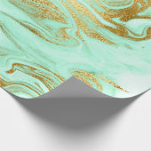 Mint Green Gold White Marble Shiny Glam Cadeaupapier (Hoek)