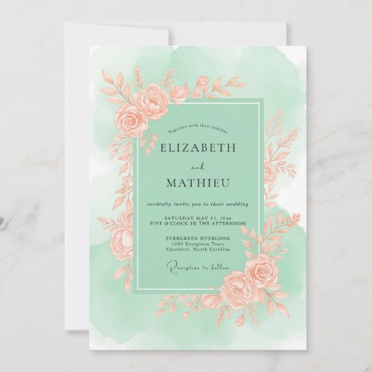 Mint Green Graceful Spring Wedding Kaart (Voorkant)