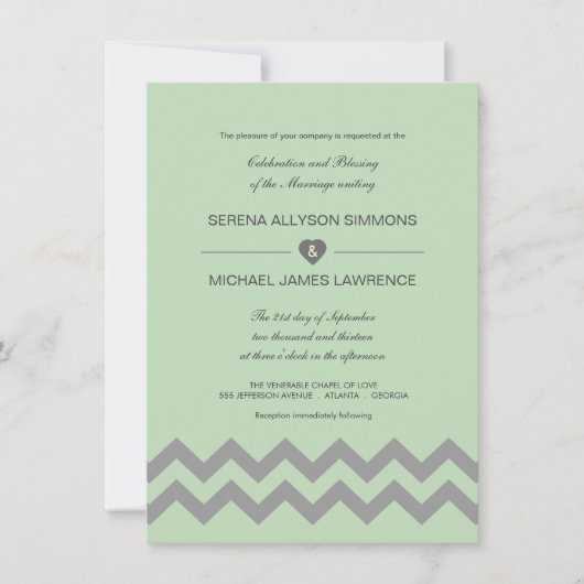 Mint Green & Gray Chevron Wedding Invitations Kaart (Voorkant)