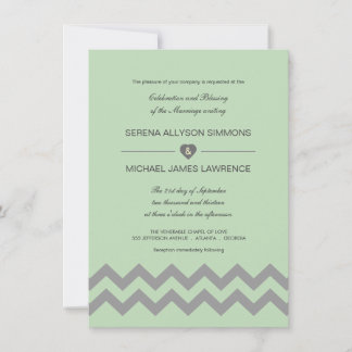 Mint Green & Gray Chevron Wedding Invitations Kaart