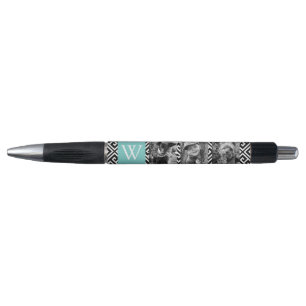 Mint Green Greek Key en Monogram Photo Collage Pen