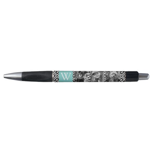 Mint Green Greek Key en Monogram Photo Collage Pen (Voorkant)
