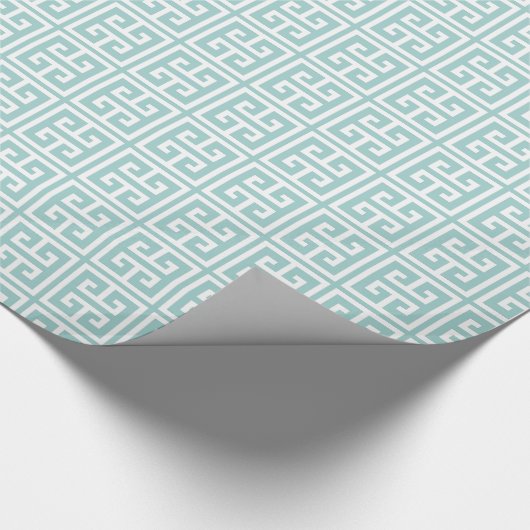 Mint Green Greek Key Patroon Cadeaupapier (Hoek)