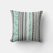 Mint Green Grey and White Striped Polka dot Kussen (Voorkant)