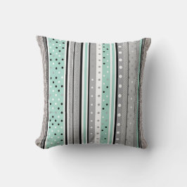 Mint Green Grey and White Striped Polka dot  Kussen