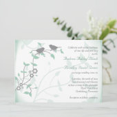 Mint Green Grey Birds Wedding Invitation Kaart (Staand voorkant)