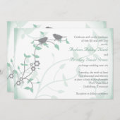 Mint Green Grey Birds Wedding Invitation Kaart (Voorkant / Achterkant)