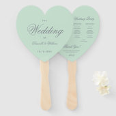Mint Green Grey Calligraphy Heart Wedding Programm Handwaaier (Voorkant en achterkant)