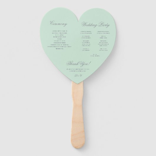 Mint Green Grey Calligraphy Heart Wedding Programm Handwaaier (Achterkant)