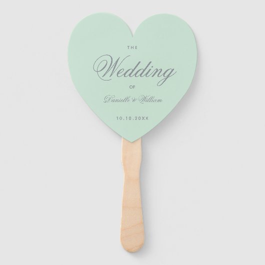 Mint Green Grey Calligraphy Heart Wedding Programm Handwaaier (Voorkant)