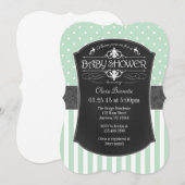 Mint Green Grey Chalkboard Stripes Baby shower Kaart (Voorkant / Achterkant)