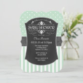 Mint Green Grey Chalkboard Stripes Baby shower Kaart (Staand voorkant)