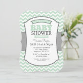Mint Green Grey Chevron Baby shower Uitnodiging (Staand voorkant)