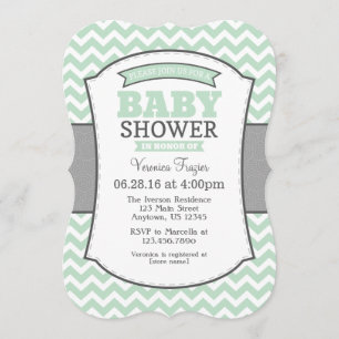 Mint Green Grey Chevron Baby shower Uitnodiging