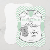 Mint Green Grey Chevron Baby shower Uitnodiging (Voorkant / Achterkant)
