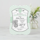 Mint Green Grey Chevron Baby shower Uitnodiging (Staand voorkant)