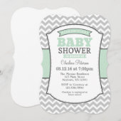 Mint Green Grey Chevron Baby shower Uitnodiging (Voorkant / Achterkant)