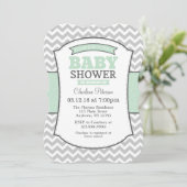 Mint Green Grey Chevron Baby shower Uitnodiging (Staand voorkant)