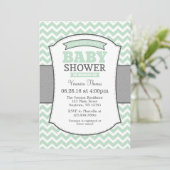 Mint Green Grey Chevron Baby shower Uitnodiging (Staand voorkant)