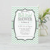 Mint Green Grey Chevron Baby shower Uitnodiging (Staand voorkant)