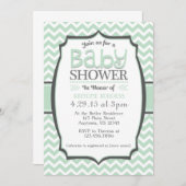 Mint Green Grey Chevron Baby shower Uitnodiging (Voorkant / Achterkant)