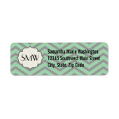 Mint Green Grey Chevron Patterned Monogrammed Etiket (Voorkant)