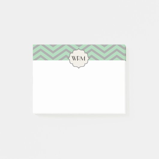 Mint Green Grey Chevron Patterned Monogrammed Post-it® Notes (Voorkant)