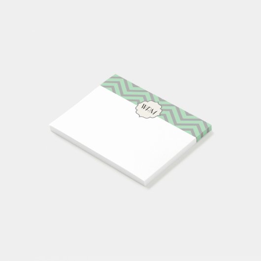 Mint Green Grey Chevron Patterned Monogrammed Post-it® Notes (Schuin)