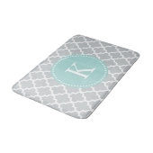 Mint Green Grey Custom Monogram Quatrefoil Patroon Badmat (Gekanteld)