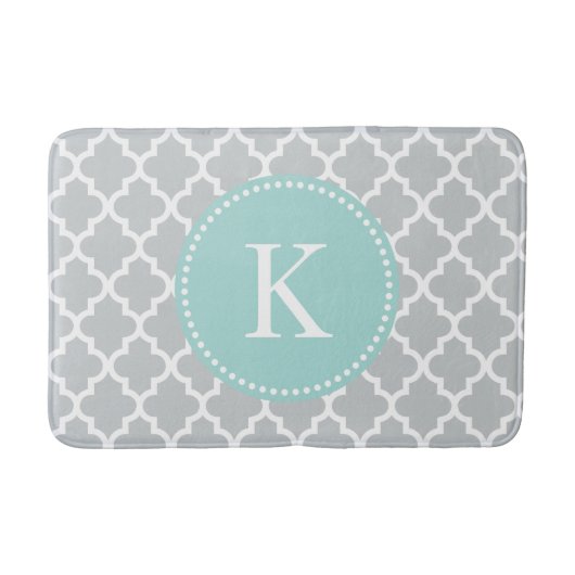 Mint Green Grey Custom Monogram Quatrefoil Patroon Badmat (Voorkant)