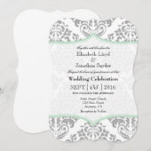 Mint Green Grey Damask Bracket Wedding Invite Kaart (Voorkant / Achterkant)
