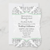 Mint Green Grey Damask Bracket Wedding Invite Kaart (Voorkant)