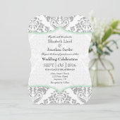 Mint Green Grey Damask Bracket Wedding Invite Kaart (Staand voorkant)