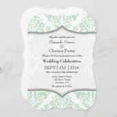 Mint Green Grey Damask Bracket Wedding Invite Kaart (Voorkant / Achterkant)