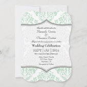 Mint Green Grey Damask Bracket Wedding Invite Kaart (Voorkant)