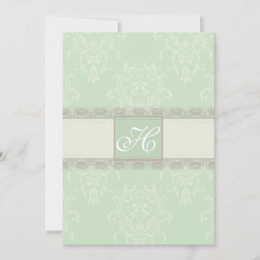 Mint Green Grey  Damask Wedding Invitation Kaart (Voorkant)