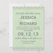 Mint Green Grey  Damask Wedding Invitation Kaart (Achterkant)