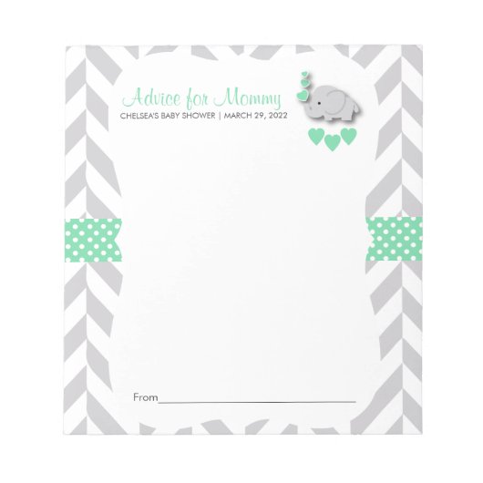 Mint Green & Grey Elephant | Baby shower - Advies Notitieblok (Voorkant)