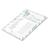 Mint Green & Grey Elephant Baby shower Word Game Notitieblok (Schuin)