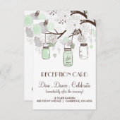 Mint Green & Grey Floral Mason Jars Reception Kaar Informatiekaartje (Voorkant / Achterkant)