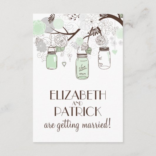 Mint Green & Grey Floral Mason Jars Reception Kaar Informatiekaartje (Achterkant)